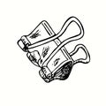 Hand drawn binder clip. Ink black and white drawing. Royalty Free Stock Photo